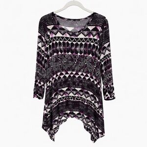 Context Black Purple Geometric Print Tunic Top Women’s size large